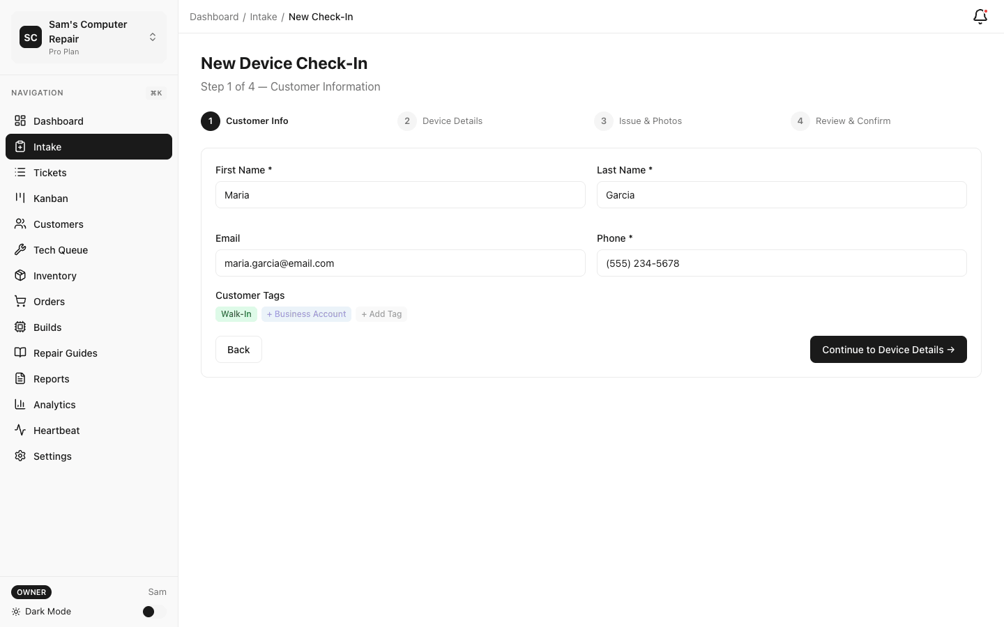RepairOps complete repair workflow from intake to pickup