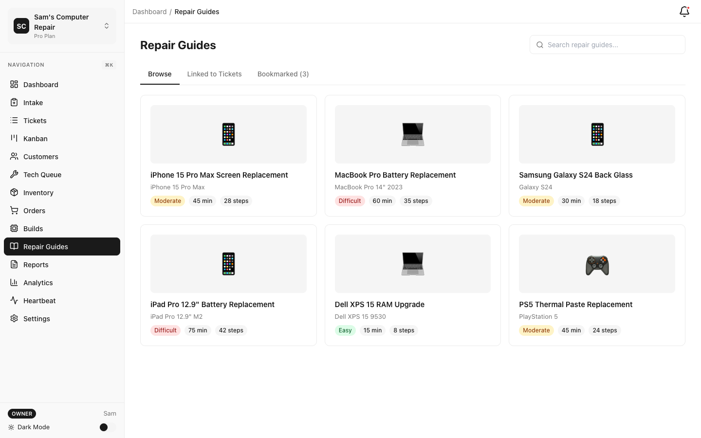 RepairOps iFixit Repair Guides integrated into the workflow